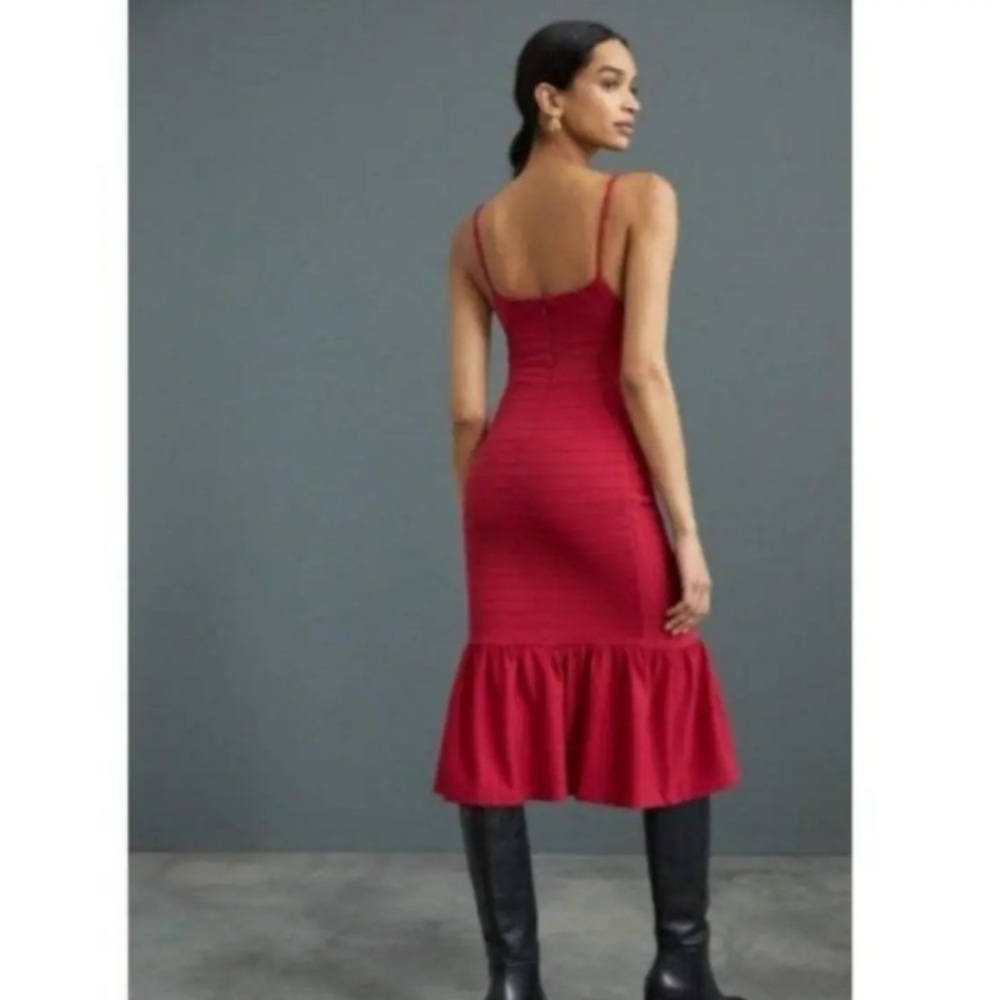 Anthropologie Hutch Dress - Red, Ribbed, Midi Fit & Flare